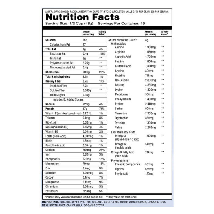 anutra whey protein isolates vanilla nutrition facts