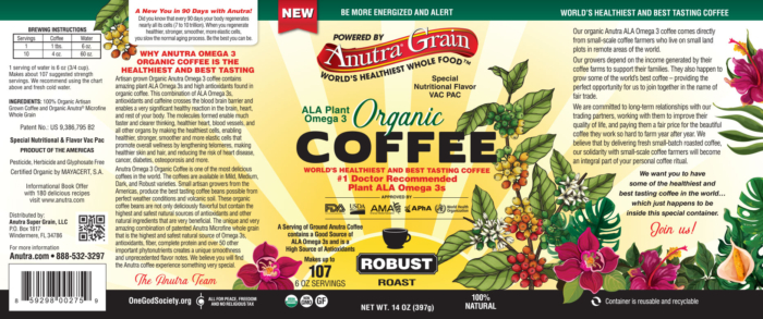 Anutra ALA Plant Omega 3 Organic Coffee Robust Roast